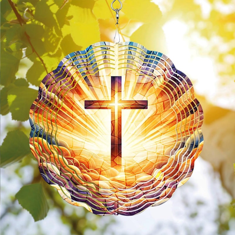 PODMemory Cross Wind Spinner, Cross Wind Spinner Hanging for Yard and Garden, Unique Gift Wind Spinner, 3D Hanging Wind Spinner Outdoor, Cute Religious Cross Wind Spinner - Image 1